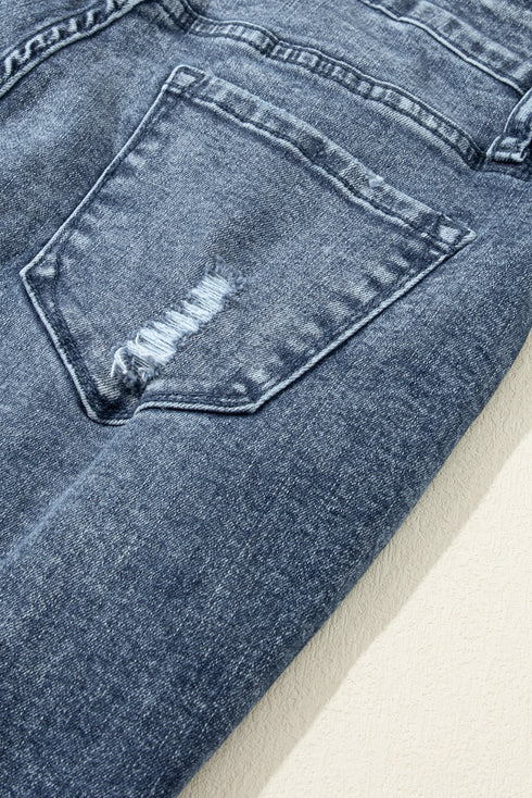 Distressed Frayed Slim Fit High Waist Denim Jeans