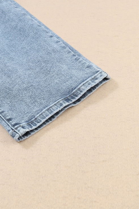Distressed Frayed Slim Fit High Waist Denim Jeans