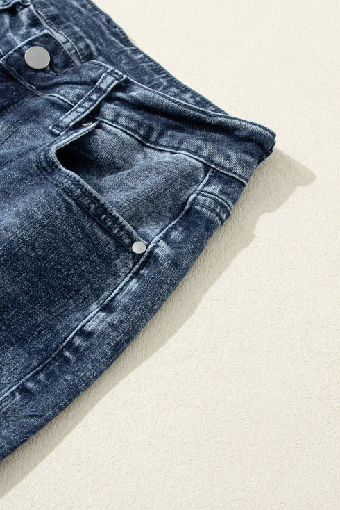 Distressed Frayed Slim Fit High Waist Denim Jeans