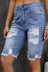 Distressed Fringe Tassel Long Bermuda Denim Shorts