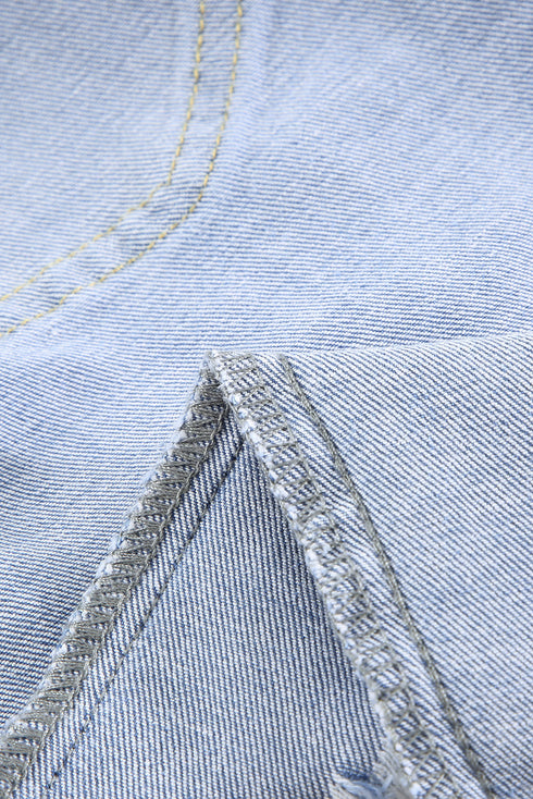 Distressed Fringe Tassel Long Bermuda Denim Shorts