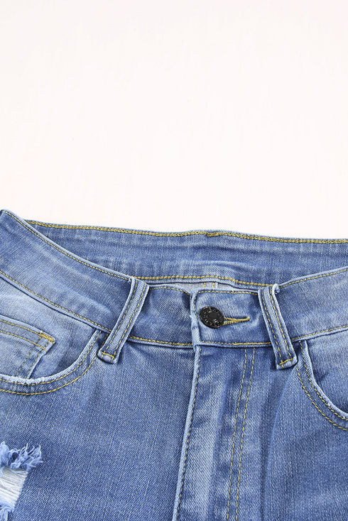 Distressed Fringe Tassel Long Bermuda Denim Shorts