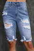 Distressed Fringe Tassel Long Bermuda Denim Shorts