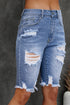Distressed Fringe Tassel Long Bermuda Denim Shorts