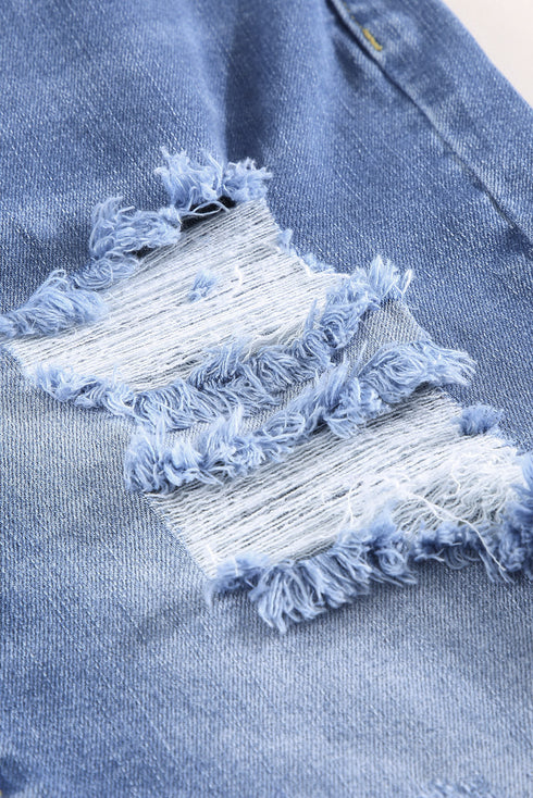 Distressed Fringe Tassel Long Bermuda Denim Shorts