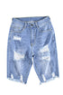Distressed Fringe Tassel Long Bermuda Denim Shorts