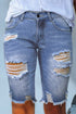 Distressed Fringe Tassel Long Bermuda Denim Shorts