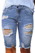 Distressed Fringe Tassel Long Bermuda Denim Shorts