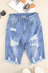 Distressed Fringe Tassel Long Bermuda Denim Shorts