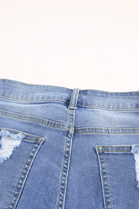Distressed Fringe Tassel Long Bermuda Denim Shorts