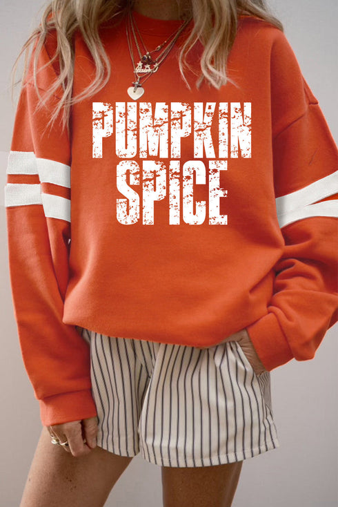 Distressed Graphic Varsity Stripe Crew Neck Sweatshirt