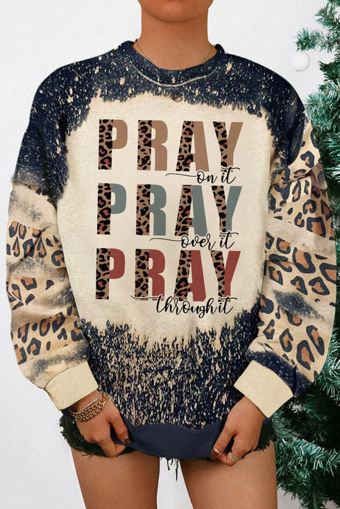 Distressed Leopard Print Faith Graphic Crewneck Sweatshirt
