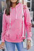 Distressed Long Sleeve Kangaroo Pocket Relaxed Fit Hoodie