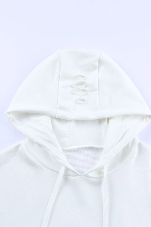 Distressed Long Sleeve Kangaroo Pocket Relaxed Fit Hoodie