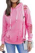 Distressed Long Sleeve Kangaroo Pocket Relaxed Fit Hoodie
