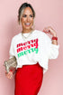 Distressed Merry Graphic Holiday Pullover Sweatshirt