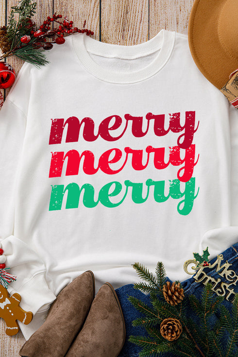 Distressed Merry Graphic Holiday Pullover Sweatshirt