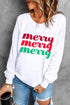 Distressed Merry Graphic Holiday Pullover Sweatshirt