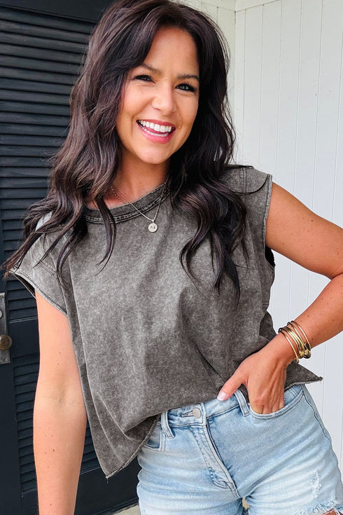 Distressed Mineral Wash Crew Neck Muscle Tee