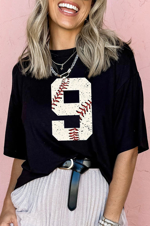 Distressed Number Nine Baseball Graphic Oversized Tee