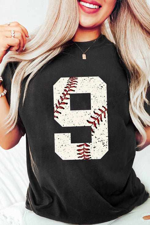 Distressed Number Nine Baseball Graphic Oversized Tee