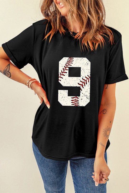 Distressed Number Nine Baseball Graphic Oversized Tee