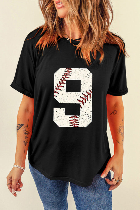 Distressed Number Nine Baseball Graphic Oversized Tee