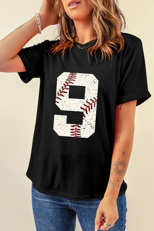 Distressed Number Nine Baseball Graphic Oversized Tee