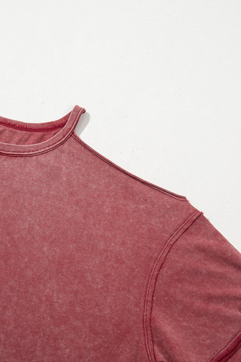 Distressed One Shoulder Oversized Washed Cotton Tunic Tee