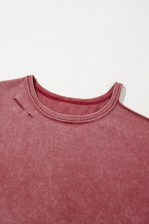 Distressed One Shoulder Oversized Washed Cotton Tunic Tee