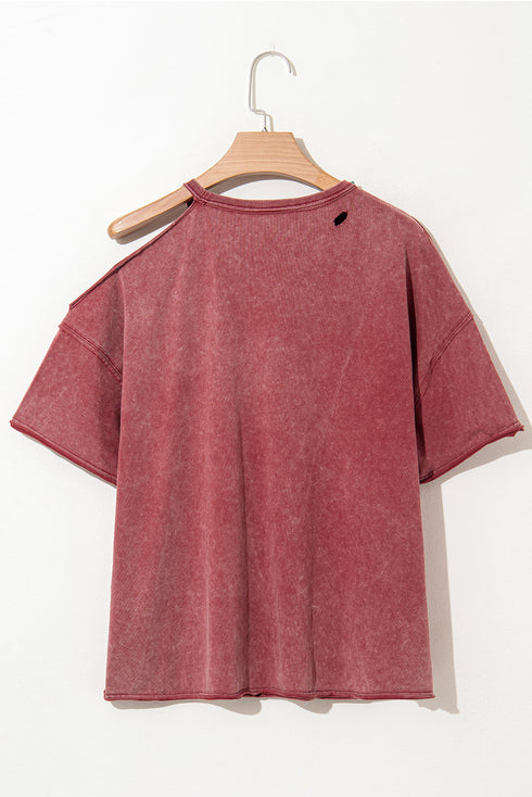 Distressed One Shoulder Oversized Washed Cotton Tunic Tee