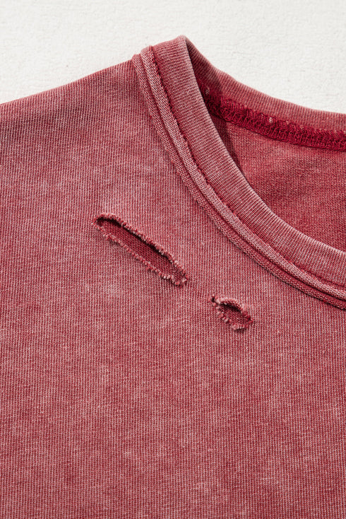 Distressed One Shoulder Oversized Washed Cotton Tunic Tee