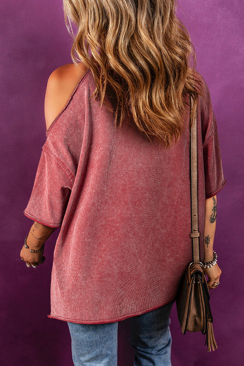 Distressed One Shoulder Oversized Washed Cotton Tunic Tee