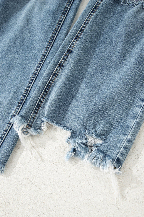 Distressed Open Knee Raw Hem Fit Flare Jeans