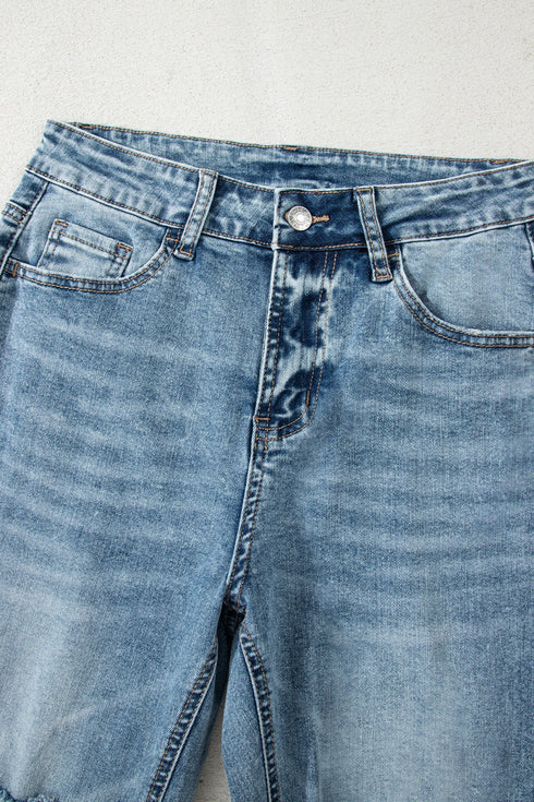 Distressed Open Knee Raw Hem Fit Flare Jeans