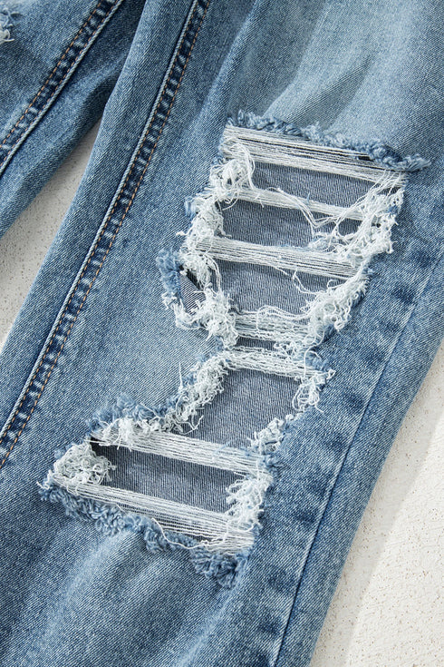 Distressed Open Knee Raw Hem Fit Flare Jeans