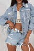 Distressed Patchwork Sequin Fringe Western Denim Jacket