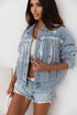 Distressed Patchwork Sequin Fringe Western Denim Jacket