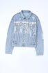 Distressed Patchwork Sequin Fringe Western Denim Jacket