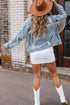 Distressed Patchwork Sequin Fringe Western Denim Jacket