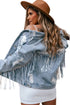 Distressed Patchwork Sequin Fringe Western Denim Jacket