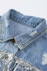 Distressed Patchwork Sequin Fringe Western Denim Jacket