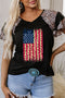 Distressed Patriotic Graphic Ruffle Sleeve V Neck Tee