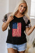 Distressed Patriotic Graphic Ruffle Sleeve V Neck Tee