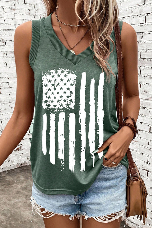 Distressed Patriotic Graphic V Neck Sleeveless Tank Top