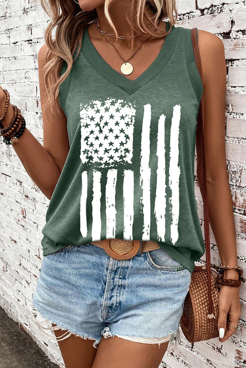 Distressed Patriotic Graphic V Neck Sleeveless Tank Top