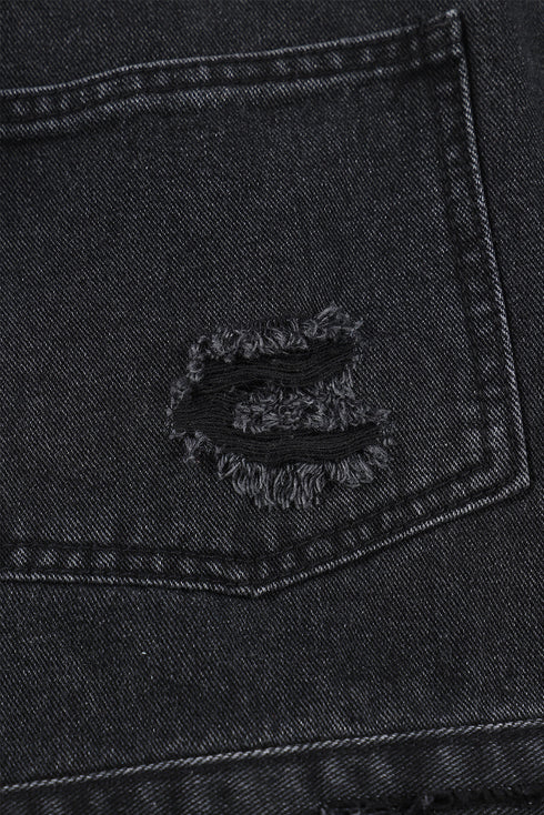 Distressed Pearls Star Cropped Denim Jacket