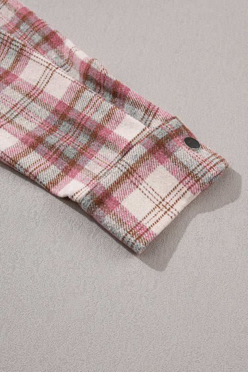 Distressed Plaid Flap Pocket Hooded Raw Hem Shacket