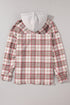 Distressed Plaid Flap Pocket Hooded Raw Hem Shacket