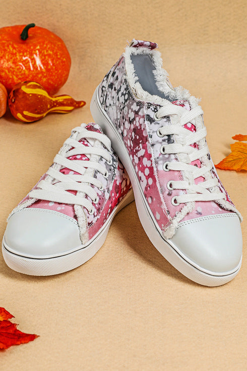 Distressed Print Lace Up Low Top Sneakers